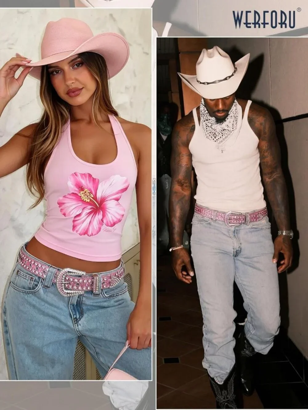 Unisex Rhinestone Studded Leather Belt - Bling Cowgirl Cowboy Style for Jeans